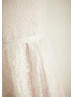 Ivory Lace Pink Lining Knee Length Flower Girl Dress 